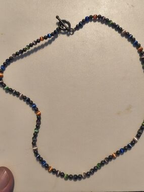 Multi-colored Cats Eye And Sterling Silver Necklace 18 Inch